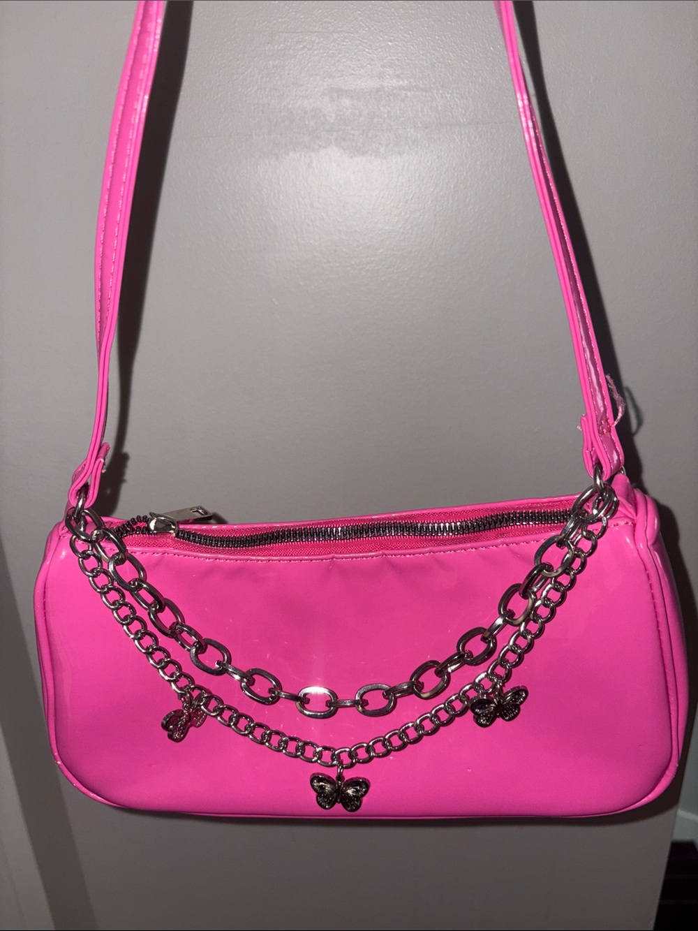 Forever 21 Neon Pink Butterfly Chain Shoulder Bag